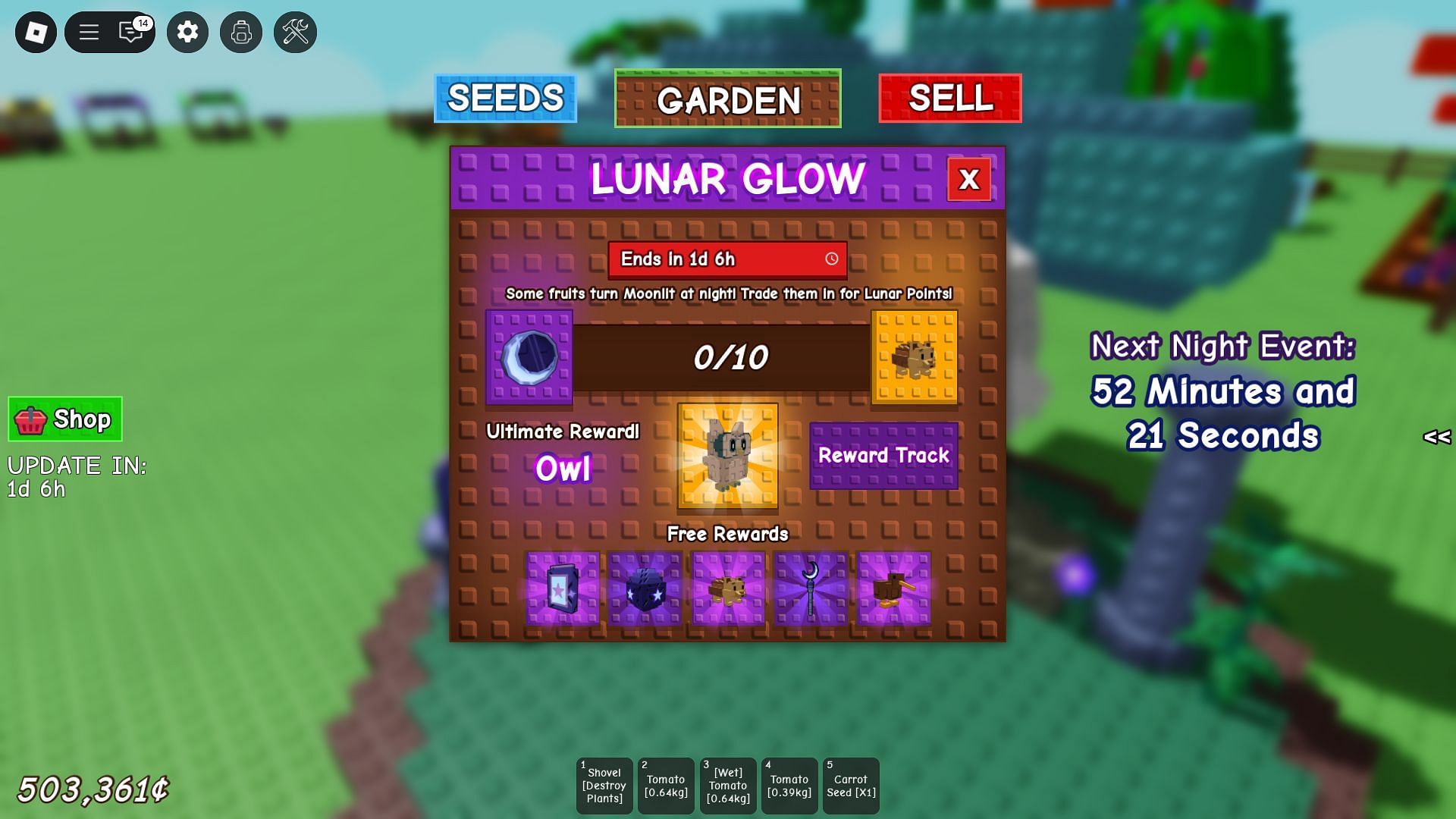 The Lunar Glow Event screen (Image via Roblox)
